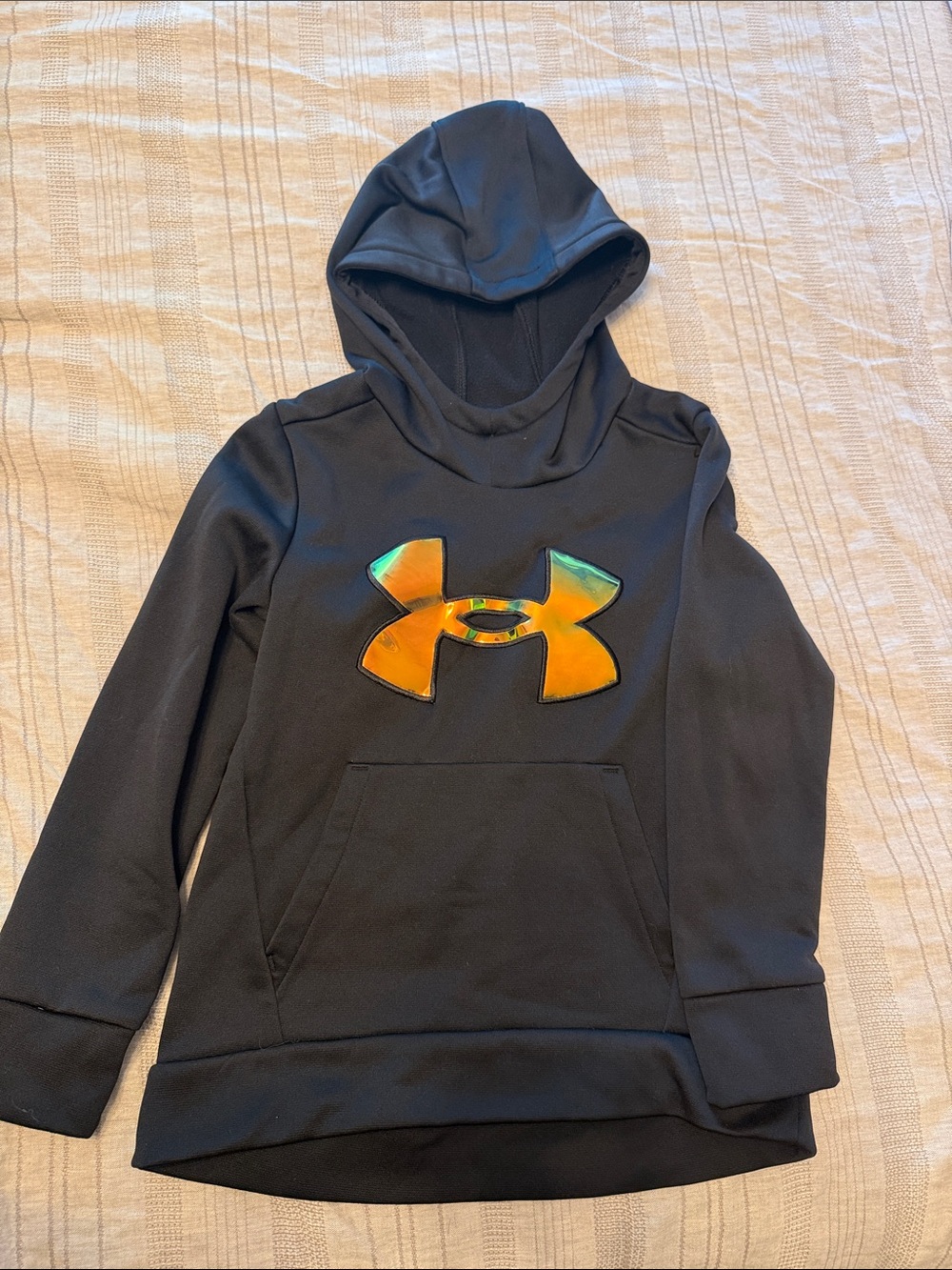 Under Armour Black Hoodie with Iridescent Orange-Green Logo